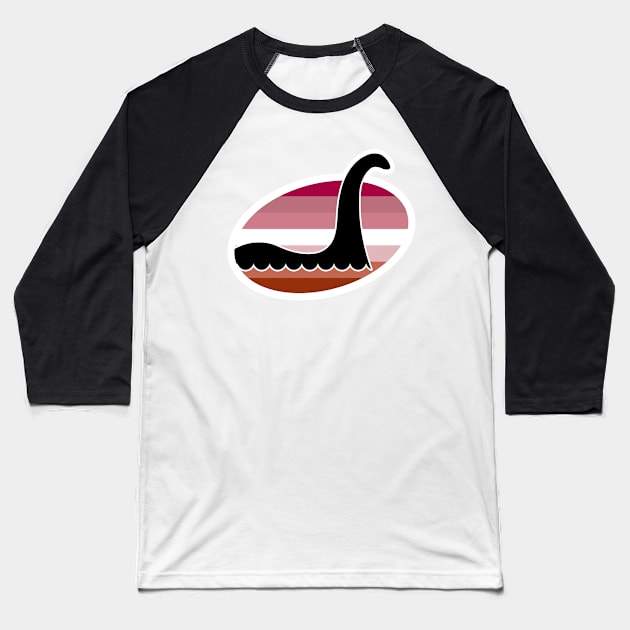 Lesbian Nessie Cryptid Pride Baseball T-Shirt by Nerd Trinkets